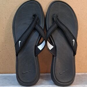 Nike Black Flip Flop Sandals with White Swoosh